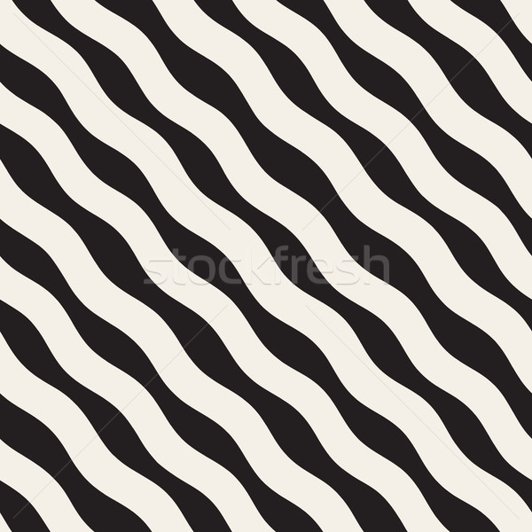 Vector Seamless Black and White Hand Drawn Diagonal Wavy Lines Pattern Stock photo © Samolevsky