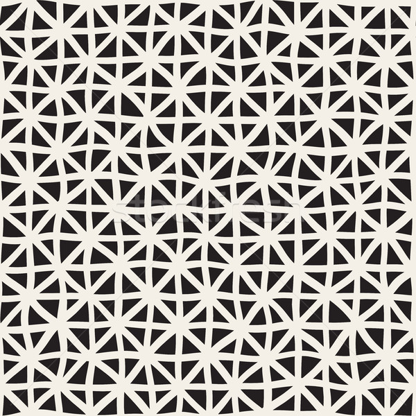 Wavy Hand Drawn Lines Triangles Grid. Vector Seamless Black and White Pattern. Stock photo © Samolevsky