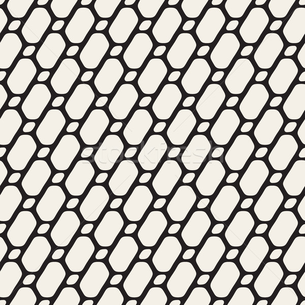 Stock photo: Vector Seamless Black and White Diagonal Line Grid Rounded Ellipse Shape Pattern