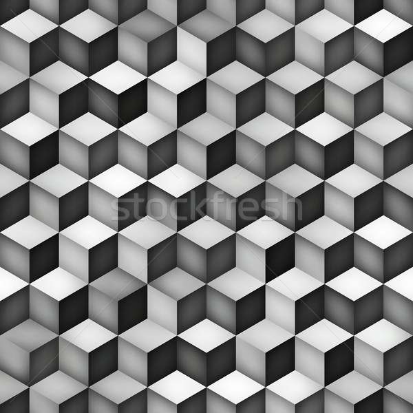 Vector Seamless Greyscale Gradient Cube Shape Rhombus Grid Geometric Pattern Stock photo © Samolevsky