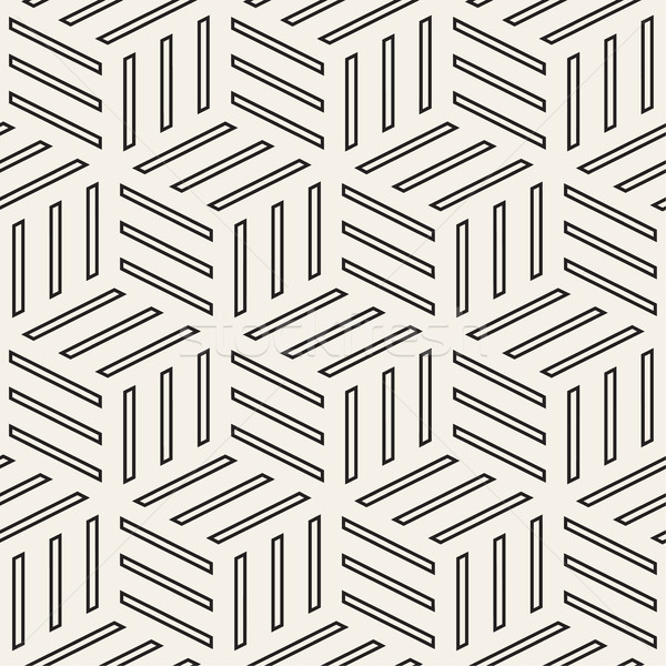 Cubic Grid Tiling Endless Stylish Texture. Vector Seamless Black and White Pattern Stock photo © Samolevsky