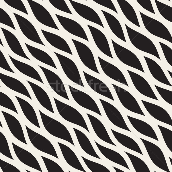Vector Seamless Black and White Hand Drawn Diagonal Wavy Shapes Pattern Stock photo © Samolevsky