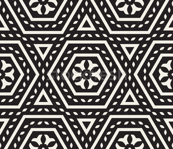 Vector Seamless Black and White Rounded Floral Oriental Hexagonal Pattern Stock photo © Samolevsky