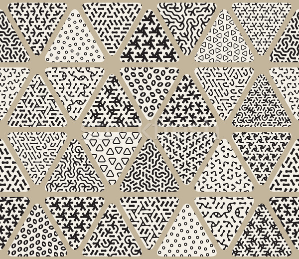 Vector Seamless Black and White  Triangle Patchwork Tiling Filled With Jumble Patterns Stock photo © Samolevsky