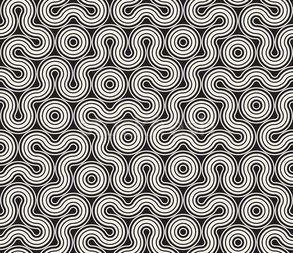 Vector Seamless Black and White Tangled Round Stripes Geometric Pattern Stock photo © Samolevsky