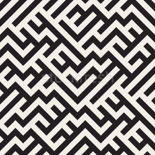 Stock photo: Irregular Mazy Lines. Vector Seamless Black and White Pattern.