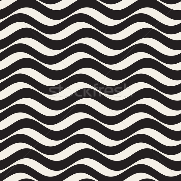 Vector Seamless Black and White Hand Drawn Horizontal Wavy Lines Pattern Stock photo © Samolevsky