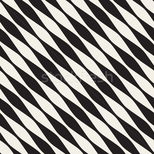 ストックフォト: ベクトル · シームレス · 黒白 · 対角線 · 波状の · 行