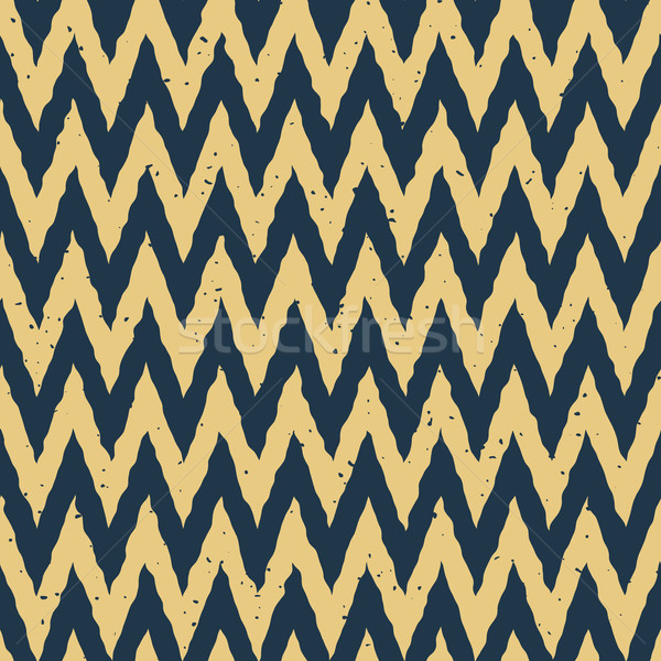 Vector Seamless Blue Yellow Color Hand Drawn ZigZag Distorted Lines Grungy Chevron Pattern Stock photo © Samolevsky