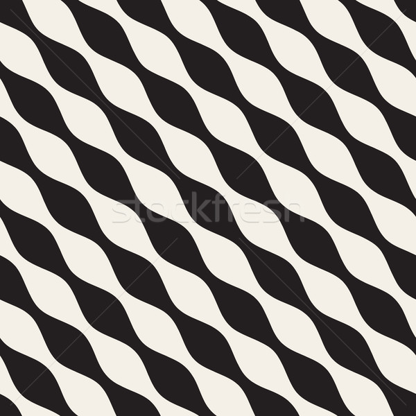 Vector Seamless Black and White Diagonal Wavy Lines Pattern Stock photo © Samolevsky