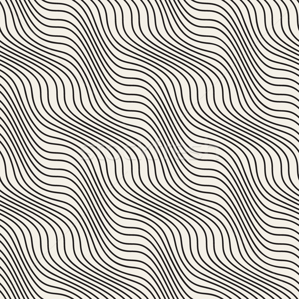 Wavy Ripple Stripes. Vector Seamless Black and White Pattern. Stock photo © Samolevsky
