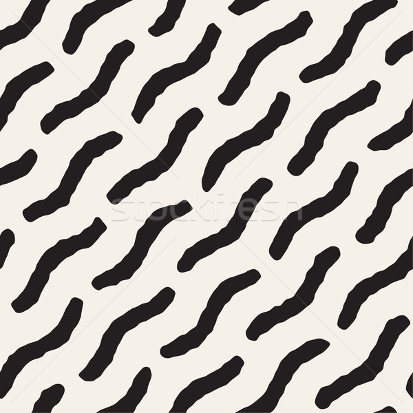 Hand Drawn Scattered Wavy Lines Monochrome Texture. Vector Seamless Black and White Pattern Stock photo © Samolevsky