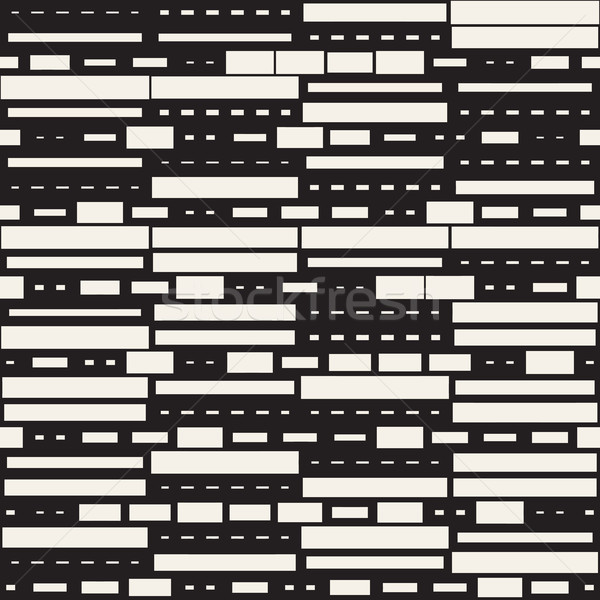 Vector Seamless Black And White Irregular Dash Rectangles Grid Pattern. Trendy Monochrome Texture. Stock photo © Samolevsky