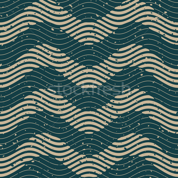 Vector Seamless Green Grey Color Hand Drawn Wavy Lines Retro Pattern Stock photo © Samolevsky