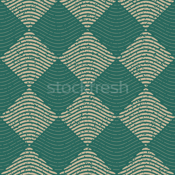 Vector Seamless Green Grey Color Hand Drawn Wavy Lines Rhombus Checker Retro Pattern Stock photo © Samolevsky