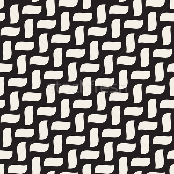 Vector Seamless Black and White Hand Drawn Diagonal Wavy Braid Shapes Pattern Stock photo © Samolevsky