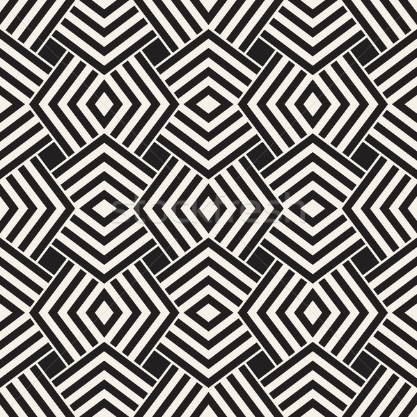 Geometric Ornament With Striped Rhombuses. Vector Seamless Monochrome Pattern Stock photo © Samolevsky