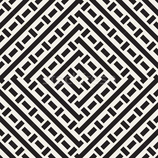 Interlacing Lines Maze Lattice. Ethnic Monochrome Texture. Vector Seamless Black and White Pattern Stock photo © Samolevsky