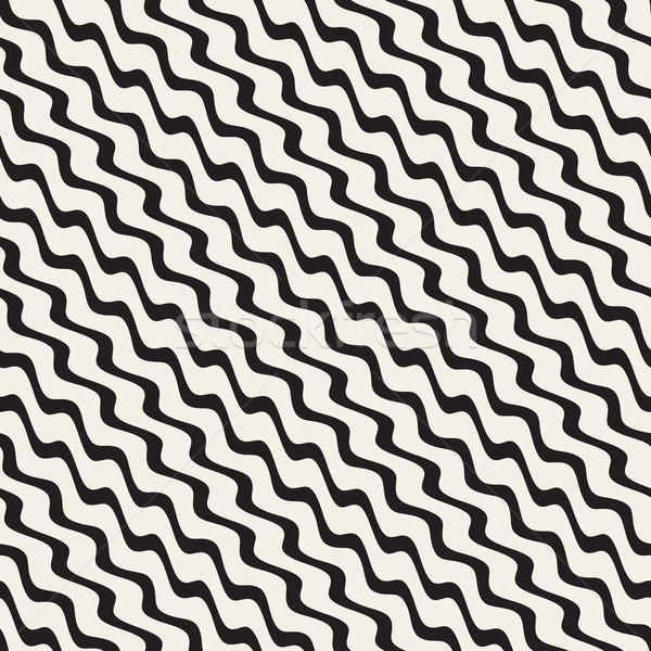 Wavy Ripple Stripes. Vector Seamless Black and White Pattern. Stock photo © Samolevsky