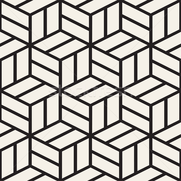 Cubic Grid Tiling Endless Stylish Texture. Vector Seamless Black and White Pattern Stock photo © Samolevsky