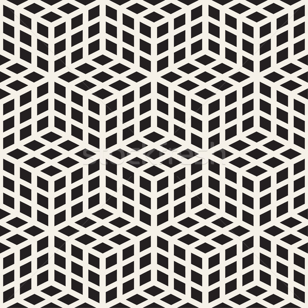 Cubic Grid Tiling Endless Stylish Texture. Vector Seamless Black and White Pattern Stock photo © Samolevsky