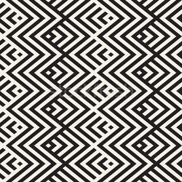 Abstract ZigZag Parallel Stripes. Vector Seamless Pattern. Repeating Monochrome Background Stock photo © Samolevsky
