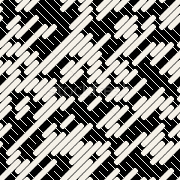 Stock photo: Vector Black White Diagonal Lines Geometric Seamless Pattern 