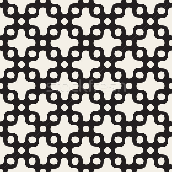 Rounded Cross and Circles Lattice. Vector Seamless Black and White Pattern. Stock photo © Samolevsky