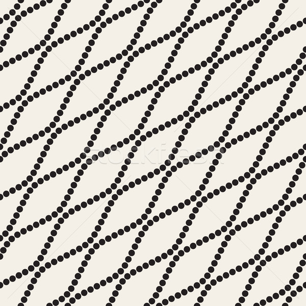 Vector Seamless Black and White Diagonal Dotted Wavy Lines Pattern Stock photo © Samolevsky