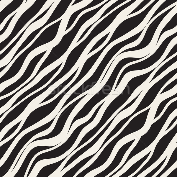 Vector Seamless Black and White Hand Drawn Diagonal Wavy Lines Pattern Stock photo © Samolevsky