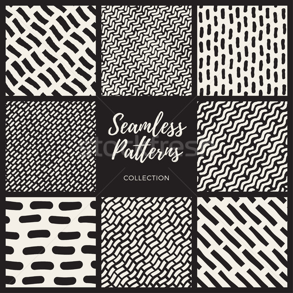 Set of Eight Vector Seamless Hand Drawn Lines Patterns Collection Stock photo © Samolevsky