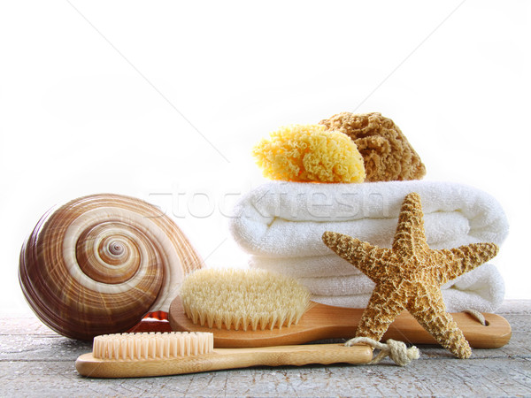 Assortment of spa brushes and sponges on white Stock photo © Sandralise