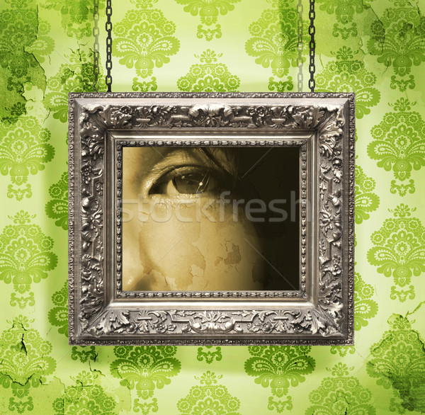 Ezüst képkeret virágmintás tapéta textúra fal Stock fotó © Sandralise