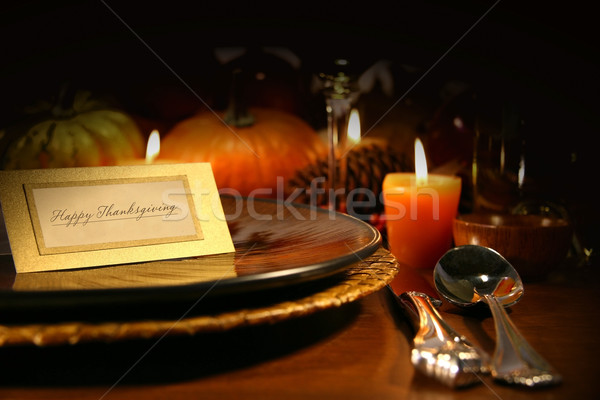 Foto d'archivio: Tavola · pronto · ringraziamento · arancione · foglie · cena