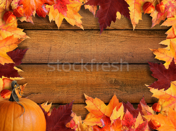 Herbstlaub Rahmen Holz Natur Hintergrund orange Stock foto © Sandralise