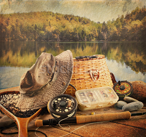 Fly fishing equipment  with vintage look Stock photo © Sandralise