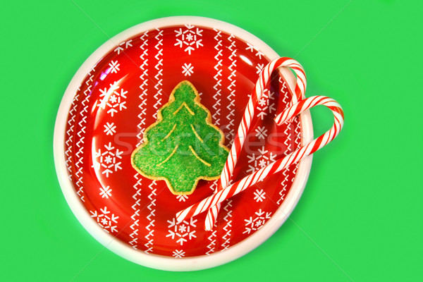 Arbre de noël cookie bonbons vert rouge plaque [[stock_photo]] © Sandralise