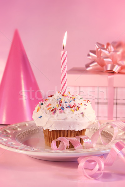 Small cupcake with candle Stock photo © Sandralise