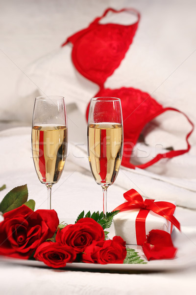 Stockfoto: Champagne · bril · rozen · wijn · steeg