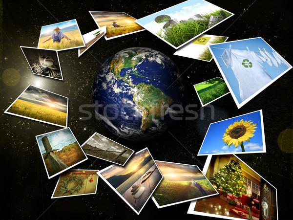 Several images streaming around the earth in space Stock photo © Sandralise
