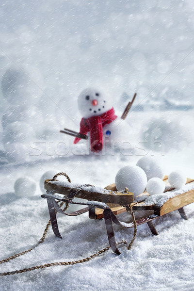 Legno slitta pupazzo di neve legno giocattolo Foto d'archivio © Sandralise