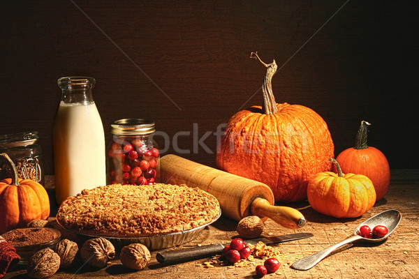 Still life of autumn fruits and and crumble pie Stock photo © Sandralise