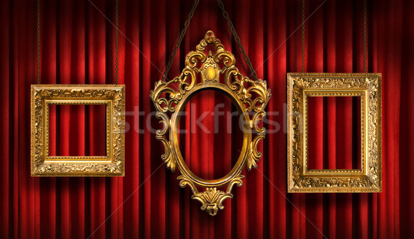Red drapes with three gold frames Stock photo © Sandralise