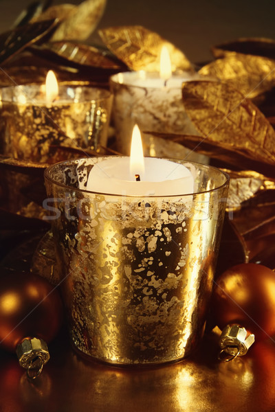 Candles lit with a sparkling gold theme  Stock photo © Sandralise