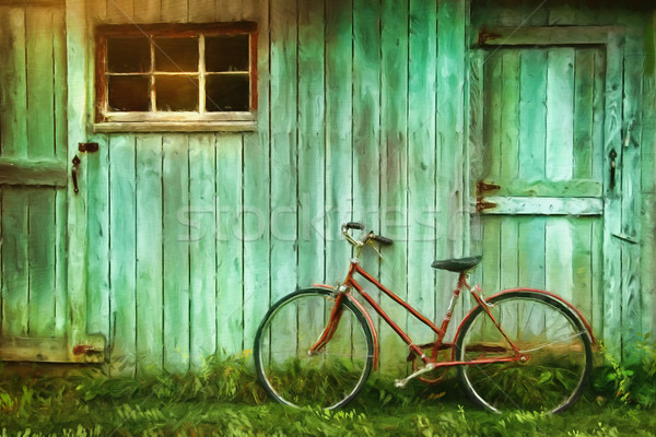 デジタル 絵画 古い 自転車 納屋 ストックフォト © Sandralise