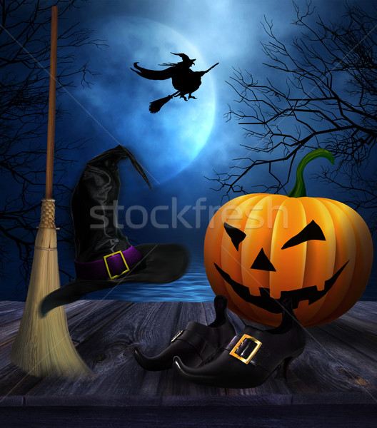 Witches broom hat and shoes with  Halloween background Stock photo © Sandralise