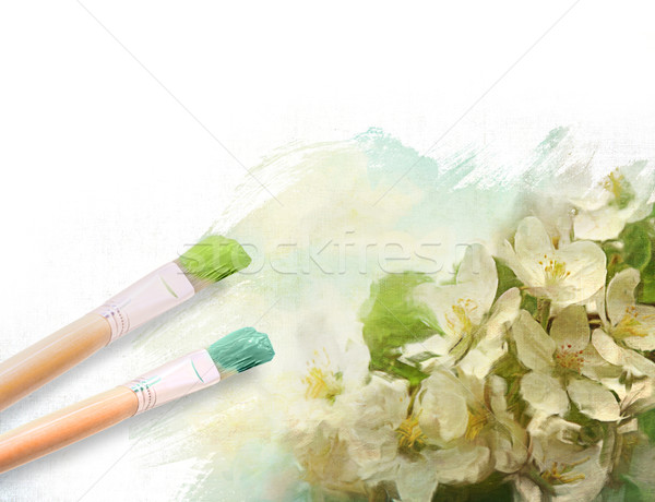 Artist brushes with a half finished painted canvas  Stock photo © Sandralise