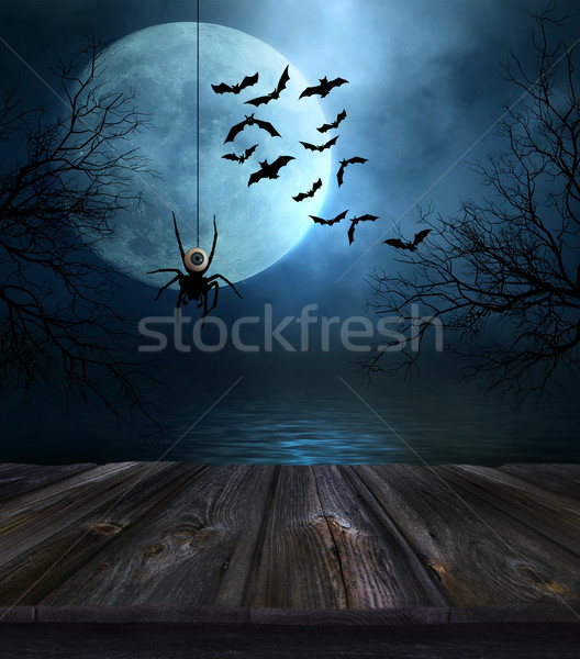 Foto stock: Halloween · assustador · projeto · fundo · azul