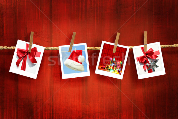 Photos frames on rustic red wood background Stock photo © Sandralise