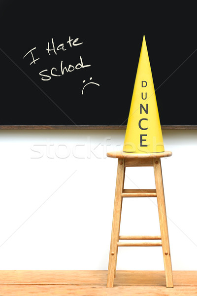 Geel hoed kruk schoolbord zwarte goud Stockfoto © Sandralise